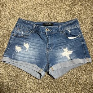 Wax Jean Women's Distressed Blue Jean Shorts